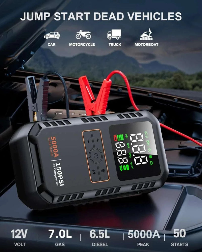 4-in-1 Jump Starter and150PSI Tire Inflator with Power Bank