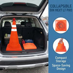 Orange Foldable Traffic Cone with LED Light & Reflective Stripes