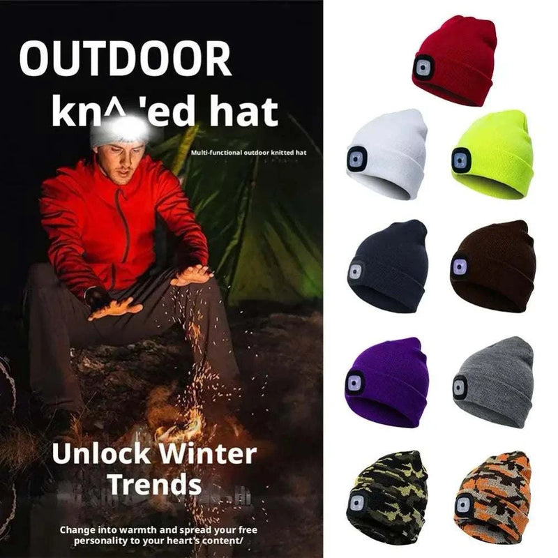 Unisex Warm Winter Knitted Beanie with Optional LED Light