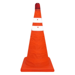 Orange Foldable Traffic Cone with LED Light & Reflective Stripes